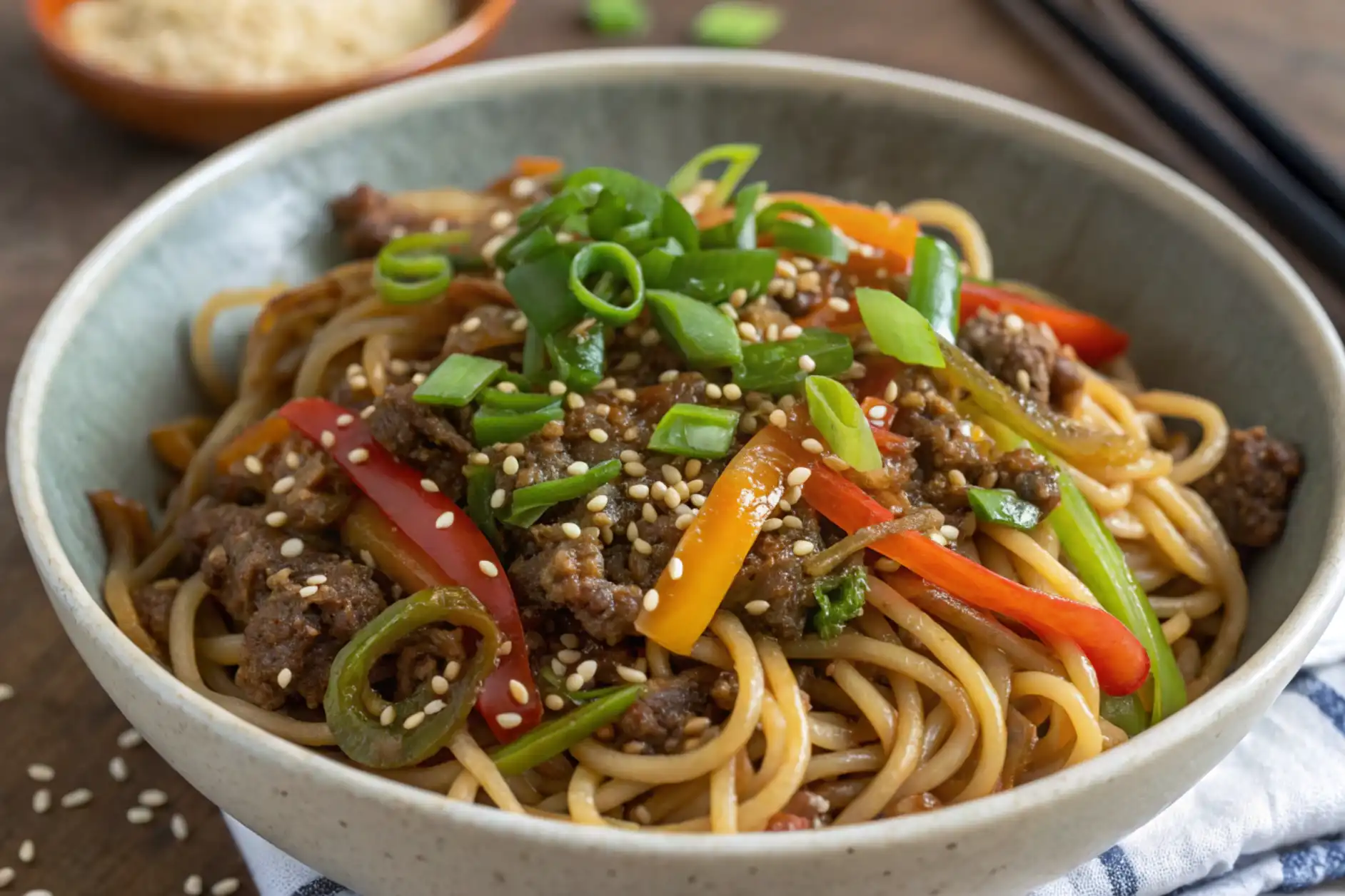 Mongolian Ground Beef Noodles